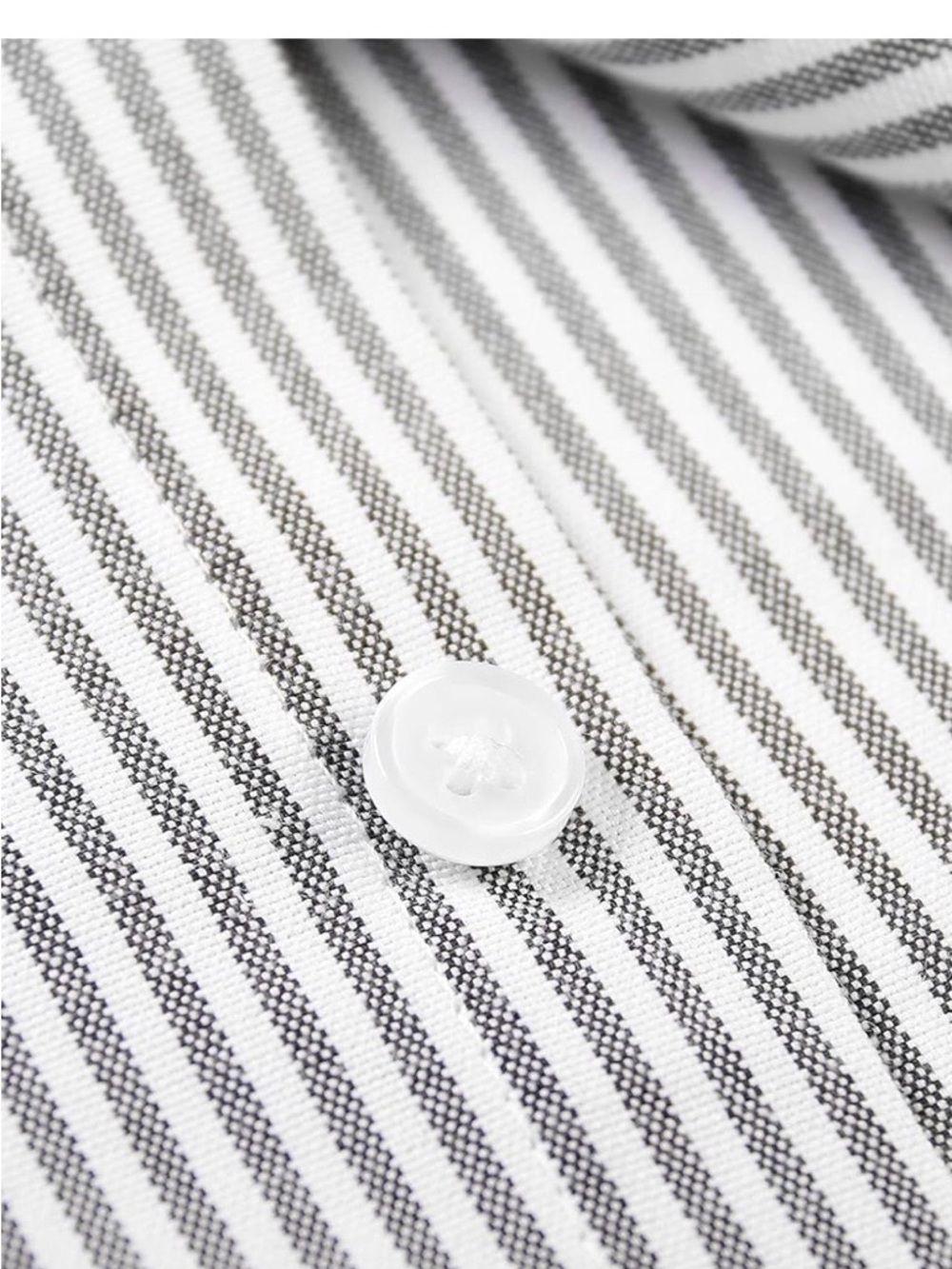 Ochenta Kids' Short-Sleeve Button-Down Shirt in White and Navy Stripe - Picture 4 of 5